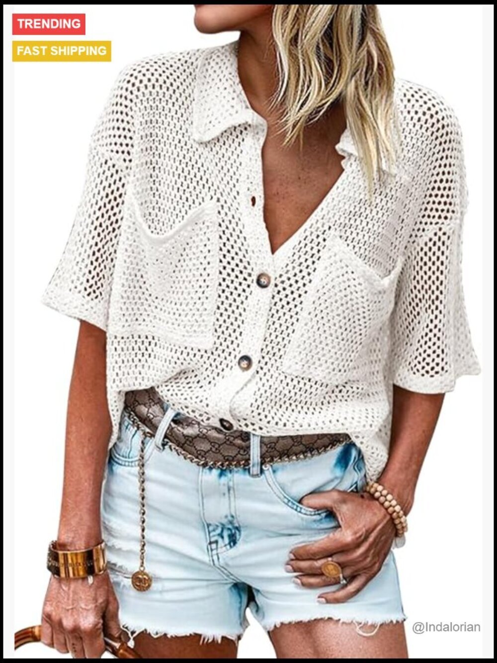 Crochet Lightweight Cardigan Sweaters Short Sleeve Button Down Loose Cover Up